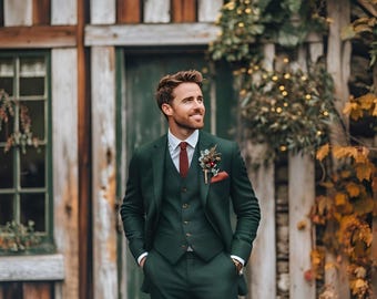 Men Green Slim Fit Suit 3 Piece Handmade Wedding Suit Groom Prom Formal Custom Tailored Tuxedo Outfit