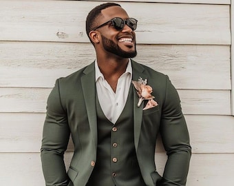 Men Olive Green Slim Fit Suit 3 Piece Handmade Wedding Suit Groom Prom Formal Custom Tailored Tuxedo Outfit for wedding gift