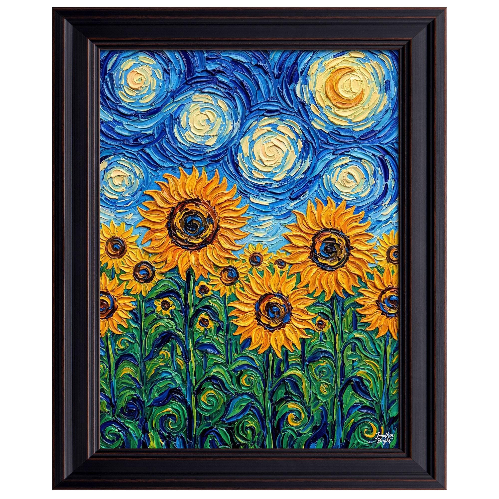 Starry Night Sunflower Field Art Print | Vibrant Floral Wall Decor ...