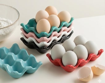 Ceramic Egg Holder Crate: Wave Silhouette, Refrigerator Storage Tray