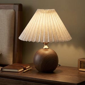 Pleated Ceramic Table Lamp | Nordic Minimalist Bedside Night Light, Bedroom Decor