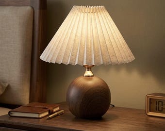 Plisowana ceramiczna lampa stołowa | Nordycka minimalistyczna lampka nocna przy łóżku, dekoracja sypialni
