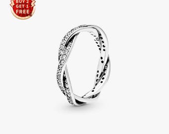 Pandora Signature Logo Circles Pavé Ring, Sparkling Twisted Lines Ring