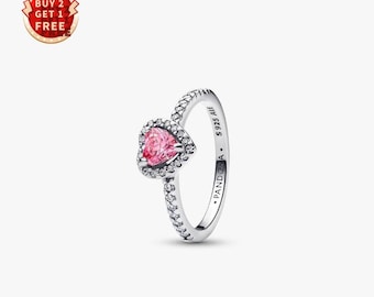 Adapt to PandoraElevated Pink Heart Ring|Real PandoraRing for Pandora Travel Bracelet| Jewelry|Mother's Day Gift