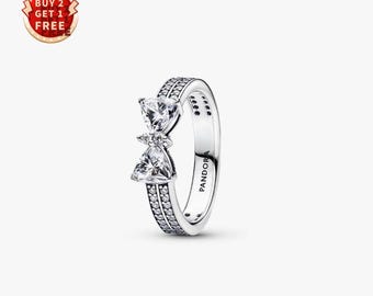 Pandora Sparkling Bow Double Row Ring | Cubic Zirconia, Sterling Silver Jewelry