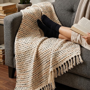 Pebble Weave Throw Blanket Hand Woven Cotton Throw Rust Grey Textured Couch Throw Woven Sofa Blanket with Fringe Rustic Home Decor 50x70