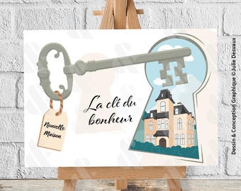 Carte Pendaison de Crémaillère - Clé du Bonheur - Nouvelle Maison