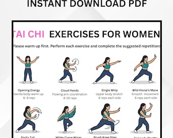 Tai Chi Workout für Frauen | Printable Fitness Dekor | Yoga Studio Home Gym Kunstwerk