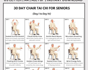 30-Tage-Stuhl Tai Chi für Senioren, Gleichgewichts- und Beweglichkeitsübungen im Sitzen (PDF-Download)