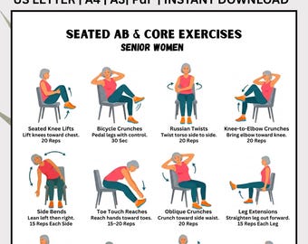 Sitzende Ab Kernübungen für Senioren, Stuhl Workout druckbare PDF (US Letter, A4, A3)