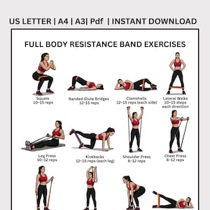 Resistance Band Workout, 16 Strength Exercises for Beginners & Seniors printable