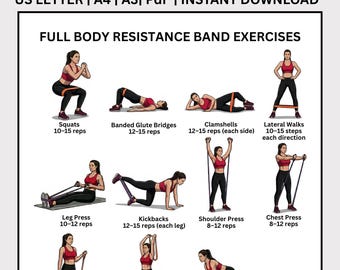 Entrenamiento de cuerpo completo con bandas de resistencia: 16 ejercicios de fuerza para principiantes y personas mayores.