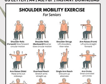 Shoulder Exercise Chart for Seniors Printable, Mobility Routine PDF