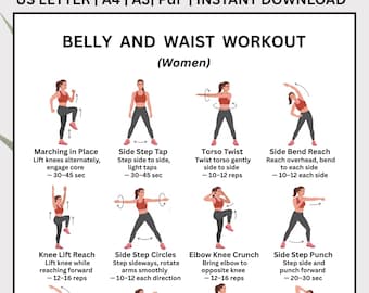 Frauen Bauch und Taille Workout-Chart, Anfänger Fettverbrennung Übungen (PDF Download)