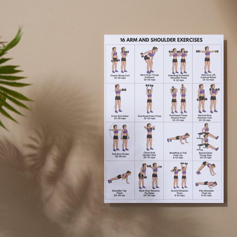 Rep Ranges For Each Shoulders 16 Arm & Shoulder Exercise Poster, Dumbbell Workout Chart (PDF Download ...