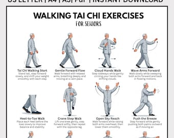 Walking Tai Chi für Senioren 60+ Printable, Balance Übungsblatt für ältere Menschen Pdf Download