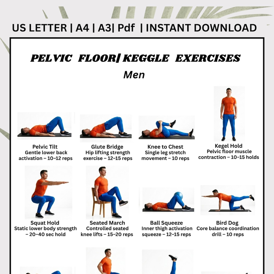 Kegel Exercises for Men, Pelvic Floor Exercises, Printable Workout ...