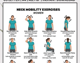 Neck Mobility Exercises for Women printable, Gentle Neck Movements Pdf Download