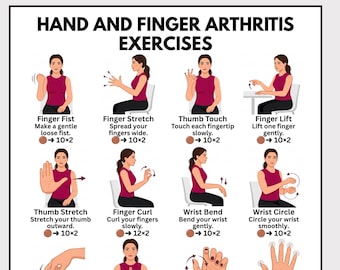 Übungen für Hände und Finger bei Arthritis (zum Ausdrucken), Übungsplan für die Handbeweglichkeit bei Frauen, PDF-Download: Fingerdehnung und Griffkrafttraining