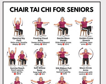 Tai Chi im Sitzen für Senioren, sanfte Mobilitätsübungen im Sitzen, Verbesserung des Gleichgewichts (PDF zum Ausdrucken)