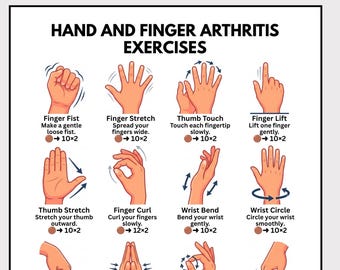 Übungen für Hände und Finger bei Arthritis (zum Ausdrucken), Übungsplan für die Handbeweglichkeit bei Frauen, PDF-Download: Fingerdehnung und Griffkrafttraining