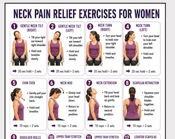 Neck Pain Relief Exercises for Women printable, Gentle Neck Movements Pdf Download