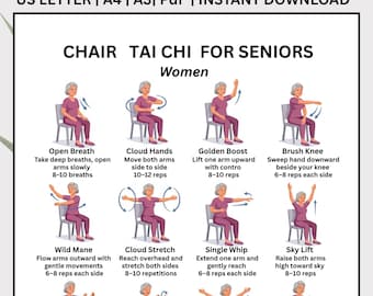 Tai Chi im Sitzen für Senioren, sanfte Mobilitätsübungen im Sitzen, Verbesserung des Gleichgewichts (PDF zum Ausdrucken)