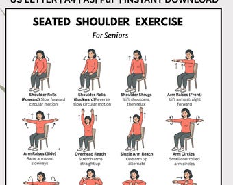 Seated Shoulder Exercises for Senior Women Printable PDF Chart