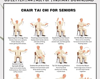 Stuhl Tai Chi für Senioren, Balance und Beweglichkeit Übungen Chart Pdf Printable