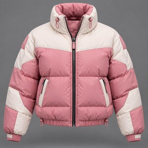 Women’s Puffer Coat Cropped Bubble Jacket Colorblock Winter Outerwear Custom Streetwear Quilted Zip-Up Apparel.