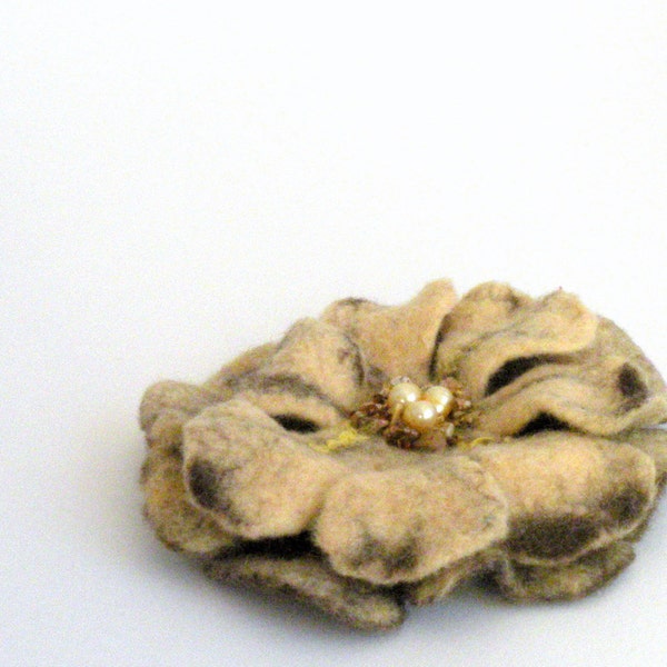 Felted flower pin brooch - felt flower brooch - felt flower-vanilla yellow flower - ready to ship