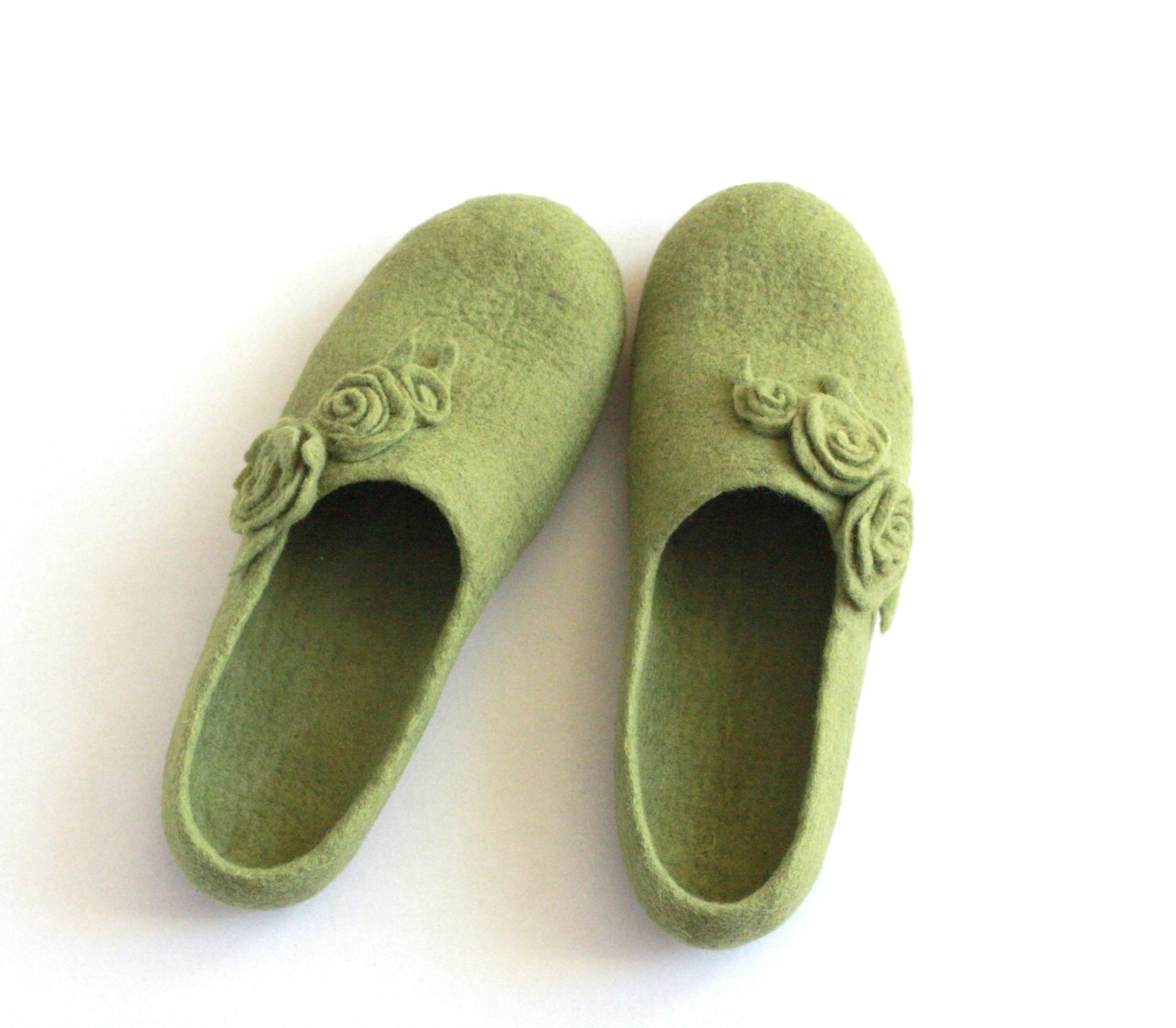 green fluffy slippers
