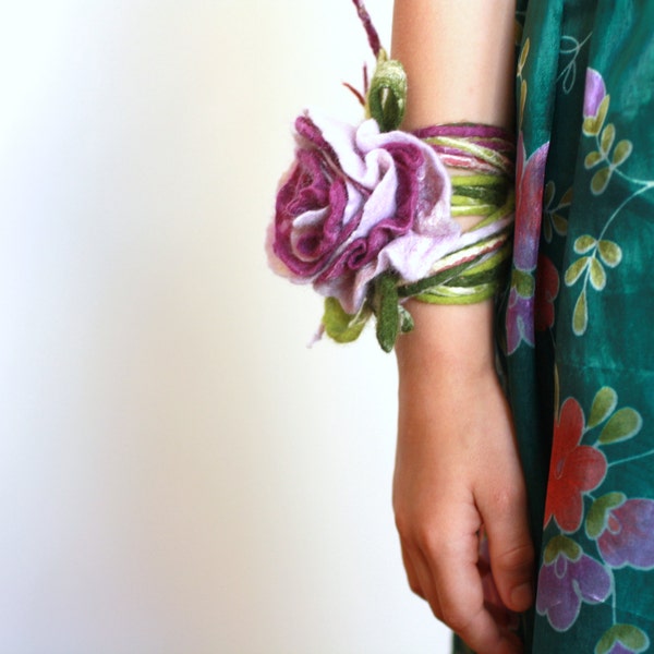 Accesorios nupciales del pelo, bridesmade, ni&ntilde;a de las flores accesorios - fieltro violeta / lila / verde rosa flor - flor collar, pulsera