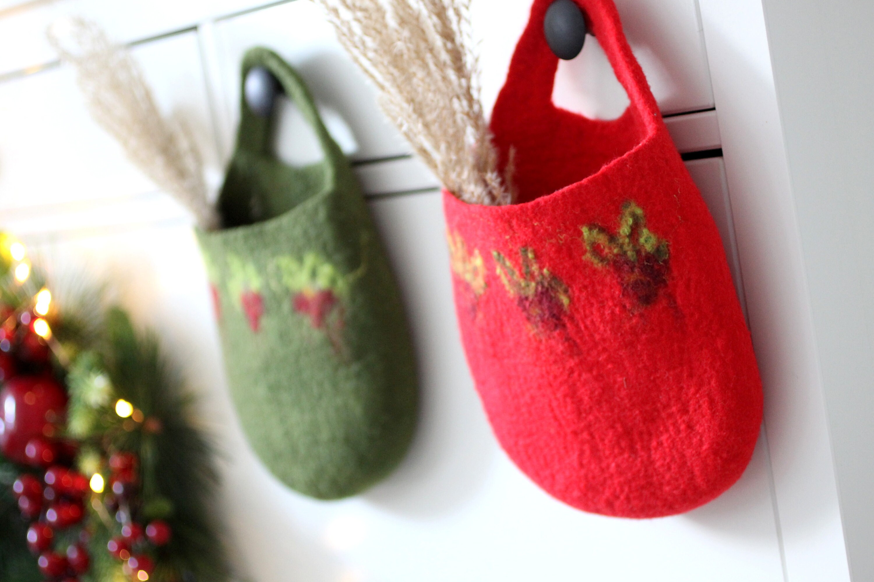 Christmas decor felt basket Felt hanging basket GREEN Etsy