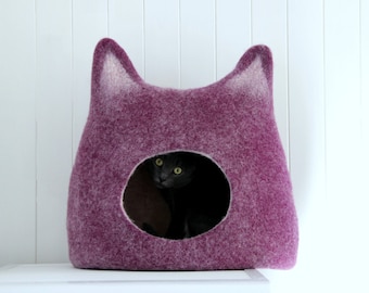 Regalo para los amantes de los gatos. Cama para gatos de lana. Cueva de fieltro para gatos. Casa para gatos.