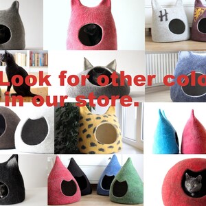 Cat bed cave from natural white felted wool. Warm and comfy pet bed. Cat lovers gift. image 5