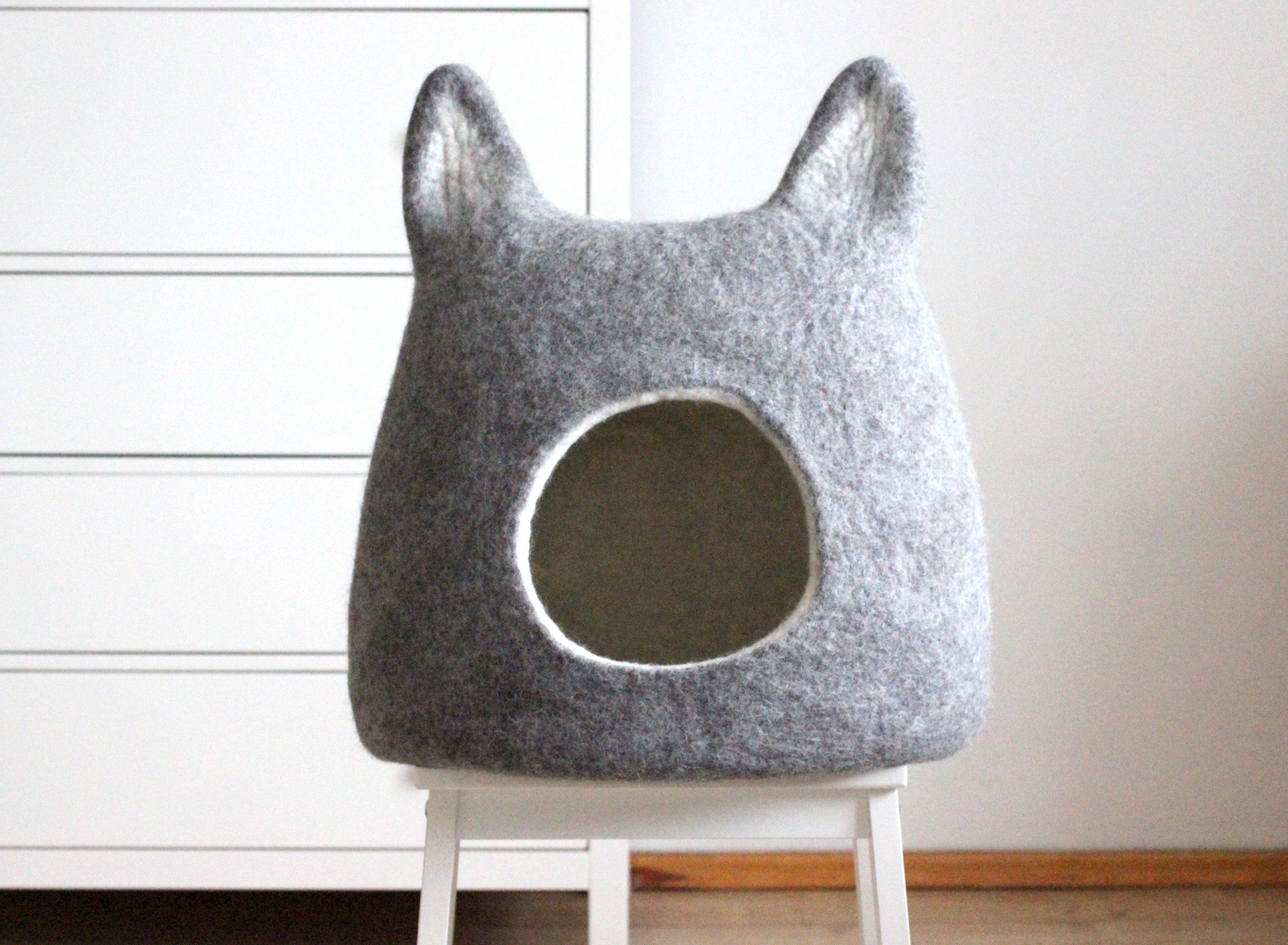 Lit de Chien avec Des Oreilles Laine Grise Normale. Petit Lit en Feutrée. Cadeau Unique Pour Les Vac