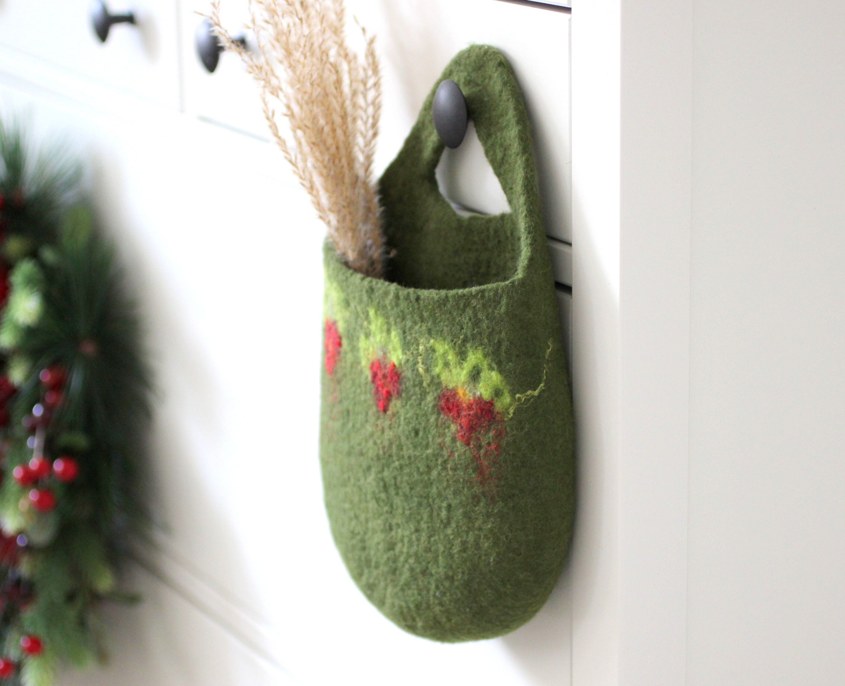 Christmas decor felt basket Felt hanging basket GREEN Etsy
