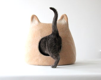 Cat bed - cat cave - beige cat house - wool cat bed - gift for pets - small dog house - pet bed - Valentines gift love