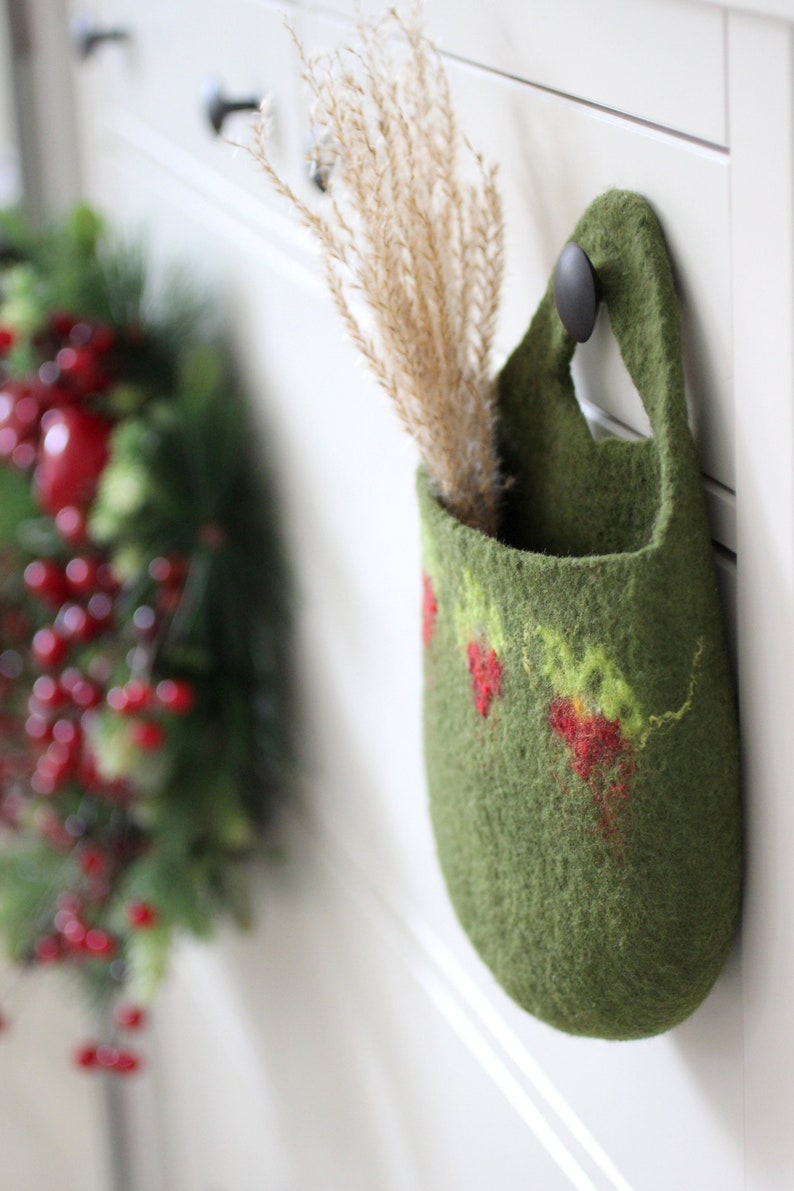 Christmas decor felt basket Felt hanging basket GREEN Etsy