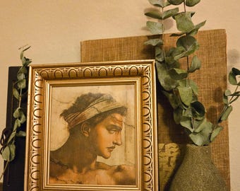 Vintage Michelangelo Sistine Chapel Framed Print | Crackle Fresco Finish | Gold Carved Frame