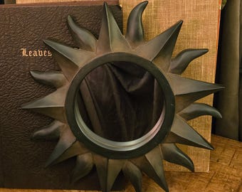 Vintage Black Sunburst Wall Mirror | Dark Bronze Starburst | Celestial Witch Decor | 11.5 Inch Sun Mirror | Moody Wall Decor