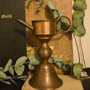 Vintage Copper Brass Chamber Oil Lamp | Pedestal Base | Dark Academia Gothic Décor