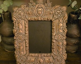 Cadre photo baroque vintage à couronne | Médaillon fleur de lys | Cadre royal imposant