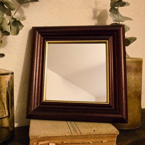 Vintage Mahogany Wood Square Wall Mirror | Gold Inner Liner | Dark Wood Frame | Vanity Mirror | Moody Home Decor zdjęcie 1