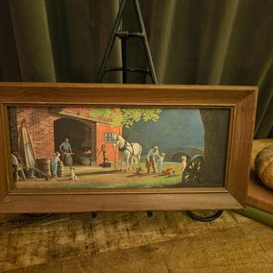 Vintage Paul Detlefsen Blacksmith Print | Framed Americana Horse & Forge Wall Art