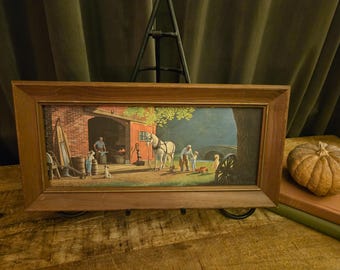 Vintage Paul Detlefsen Blacksmith Print | Framed Americana Horse & Forge Wall Art