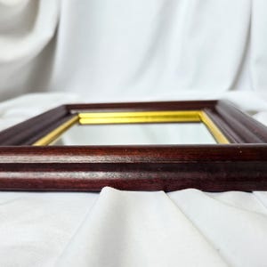 Vintage Mahogany Wood Square Wall Mirror | Gold Inner Liner | Dark Wood Frame | Vanity Mirror | Moody Home Decor zdjęcie 9