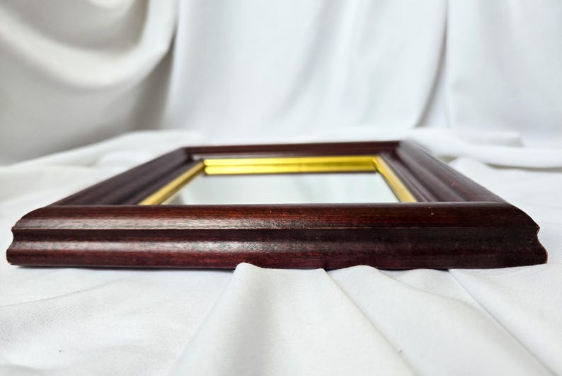 Vintage Mahogany Wood Square Wall Mirror | Gold Inner Liner | Dark Wood Frame | Vanity Mirror | Moody Home Decor zdjęcie 9