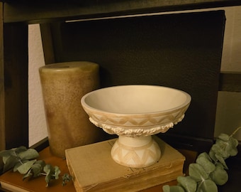 Vintage Giraffe Footed Compote Bowl | Four Giraffe Relief Scene | Chevron Border | Safari Decor